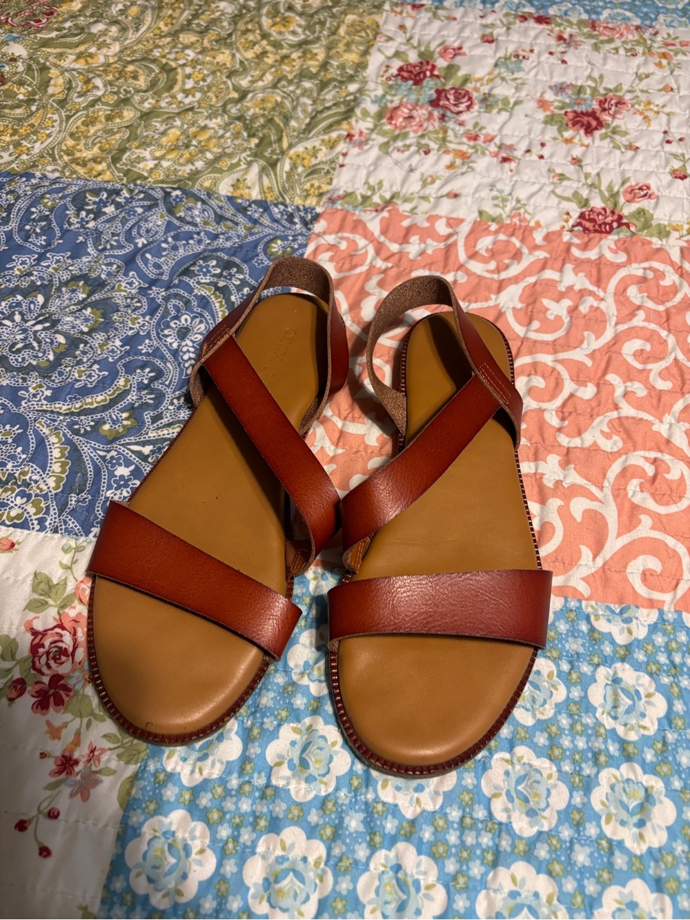Cynthia Rowley Cognac Brown Leather Crisscross Sandals